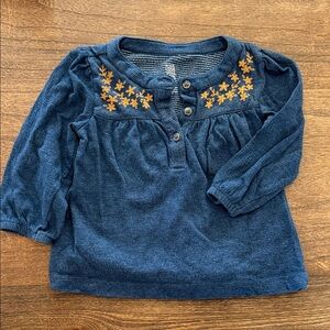 Carter's Dark Blue Long Sleeve Top with Mustard Floral Embroidery